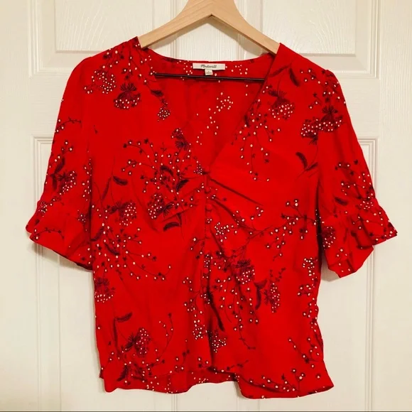 Madewell Red Floral V-Neck Top - Picture 5 of 9
